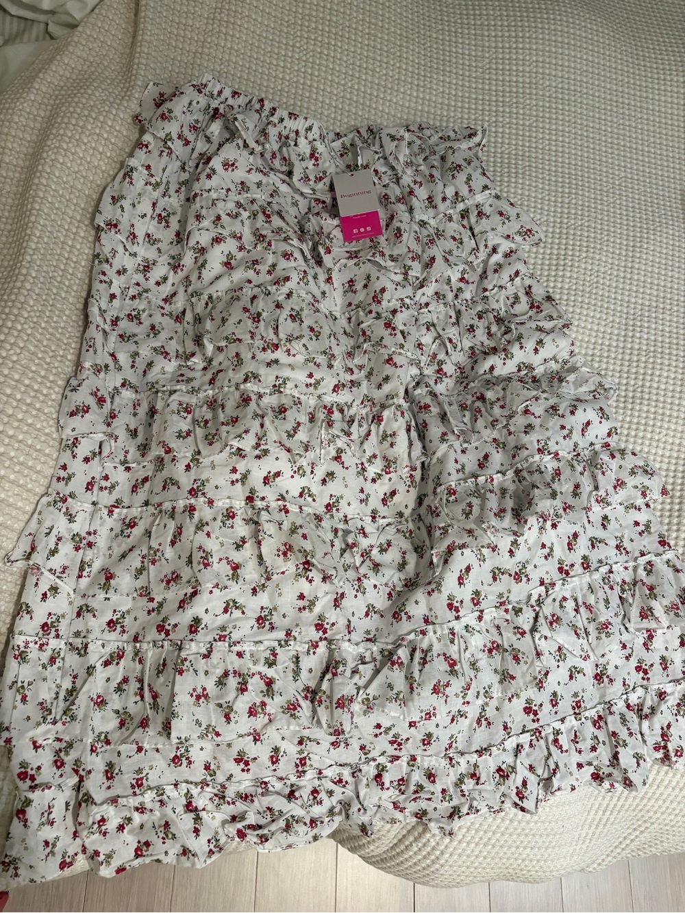 Beginning Boutique White Maxi Skirt with Red Floral Print